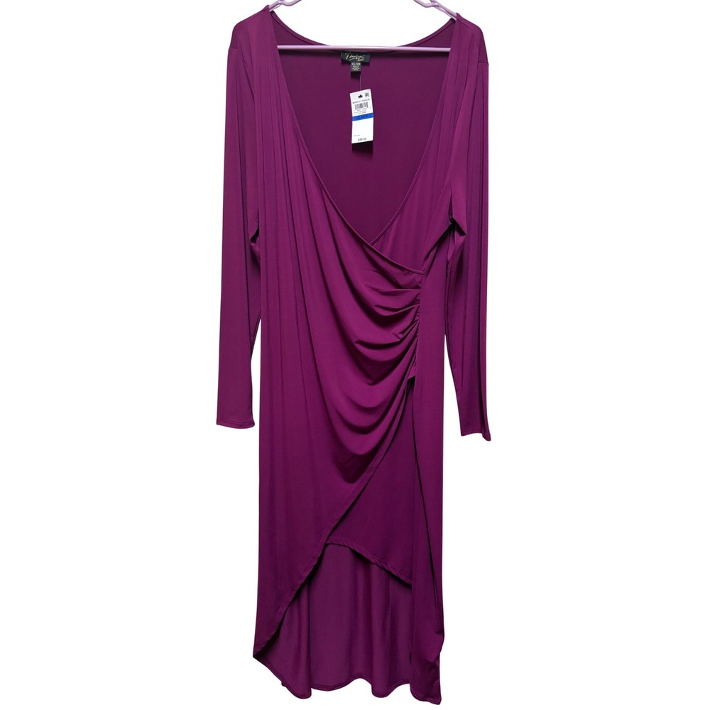 Thalia Sodi Viol Berry Purple Faux Wrap High Low Dress XL 818-CSD478 NEW